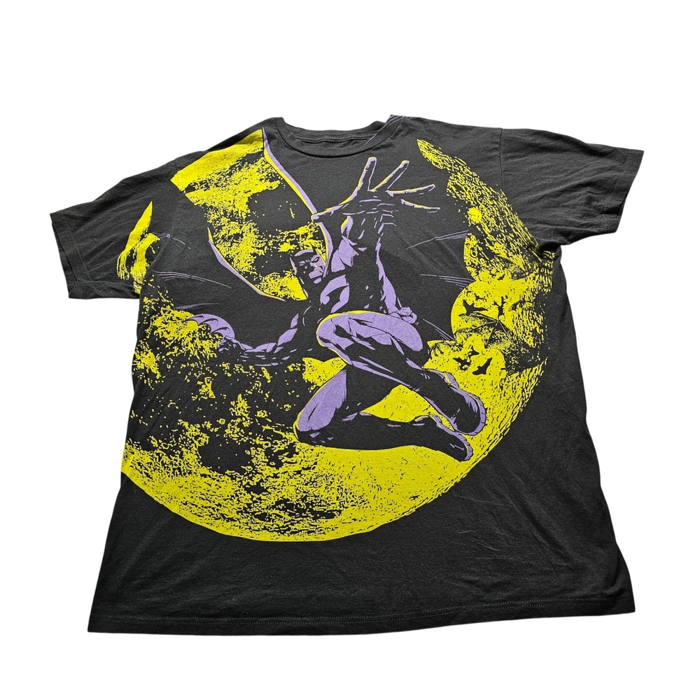 DC Comics Batman Graphic T-Shirt Mens XL Black Yellow Moon DC Superhero Tee